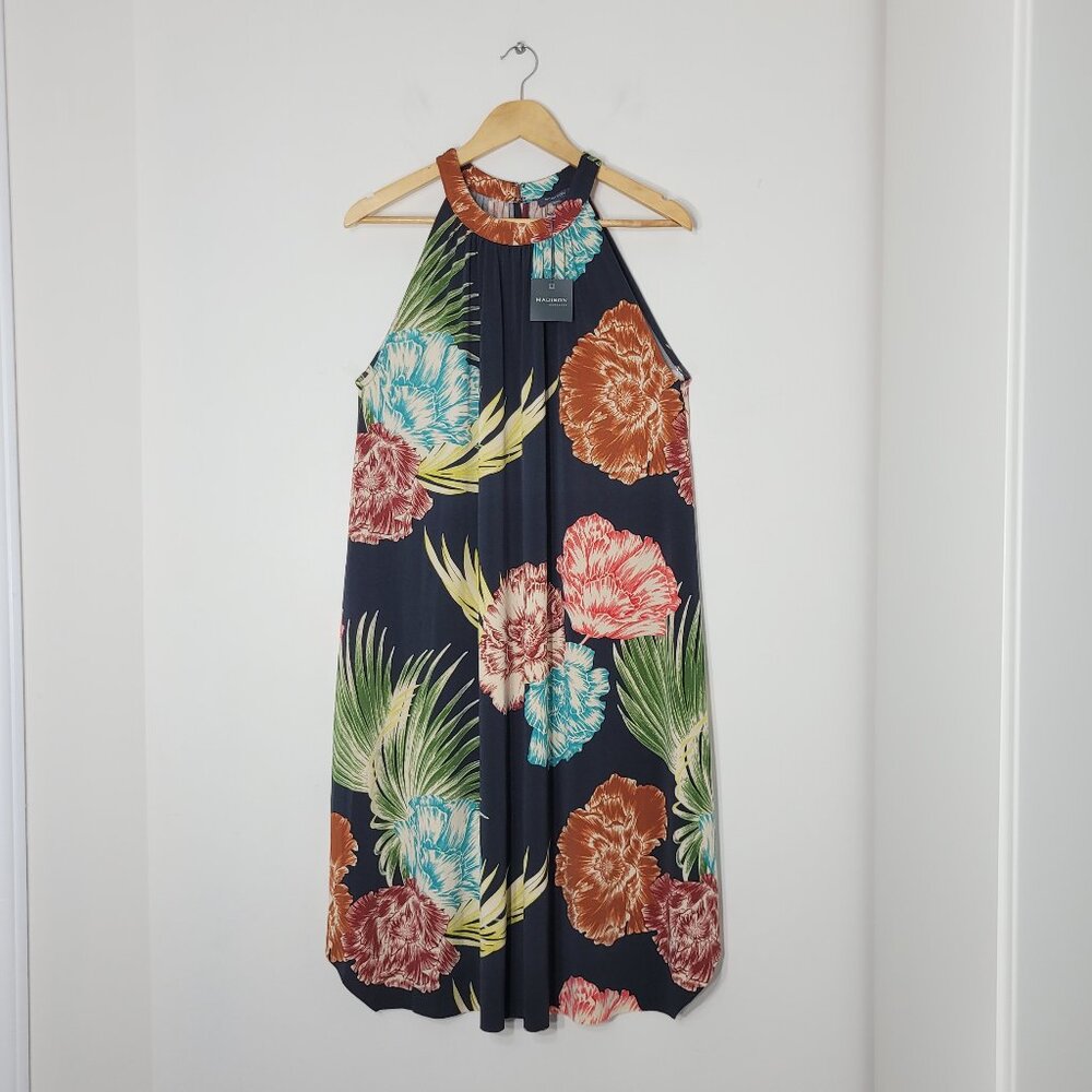 Madison NEW Womens Multicolor Floral Print Sleeveless Halter Neck Shift Dress M